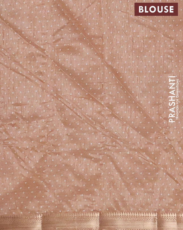 Semi raw silk saree sandal with allover geometric prints and zari woven border