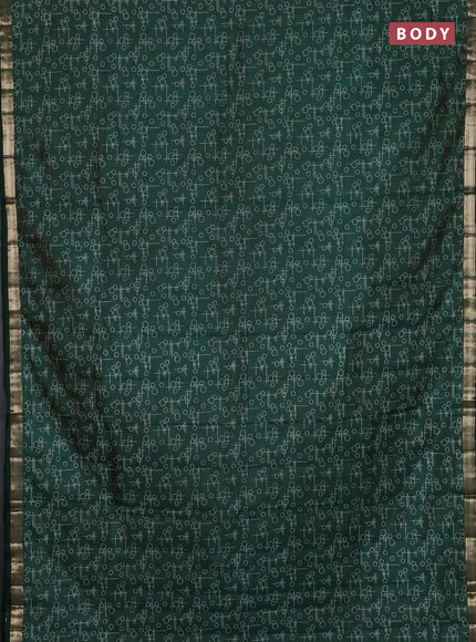 Semi raw silk saree bottle green with allover geometric prints and zari woven border