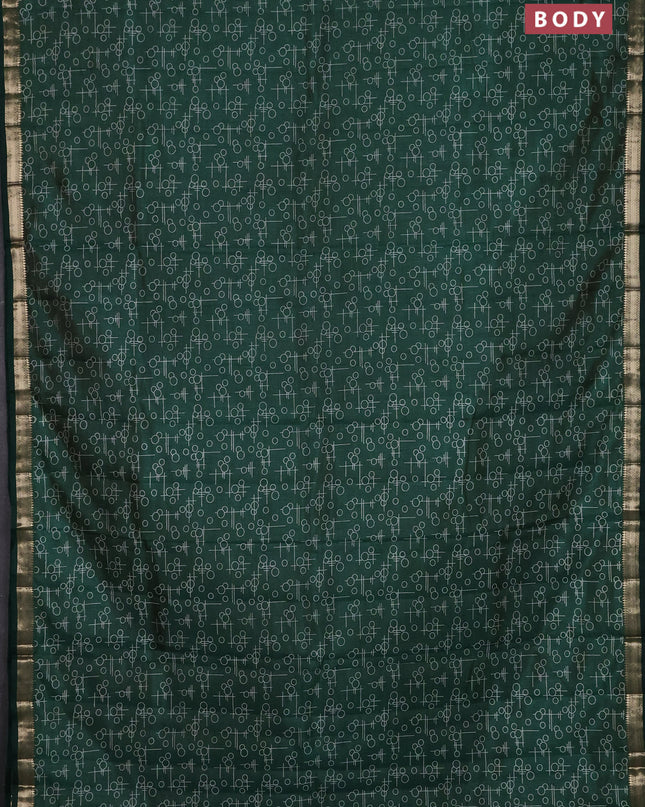 Semi raw silk saree bottle green with allover geometric prints and zari woven border