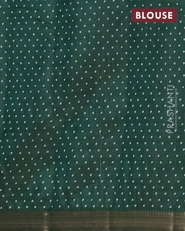 Semi raw silk saree bottle green with allover geometric prints and zari woven border