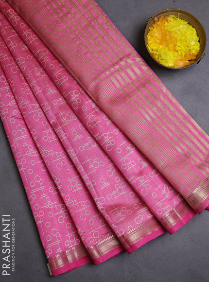 Semi raw silk saree light pink with allover geometric prints and zari woven border