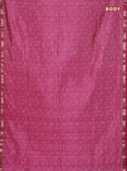Semi raw silk saree light pink with allover geometric prints and zari woven border
