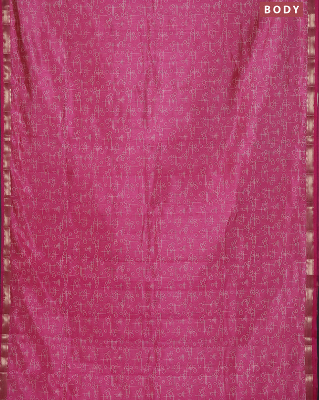 Semi raw silk saree light pink with allover geometric prints and zari woven border