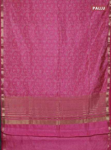 Semi raw silk saree light pink with allover geometric prints and zari woven border