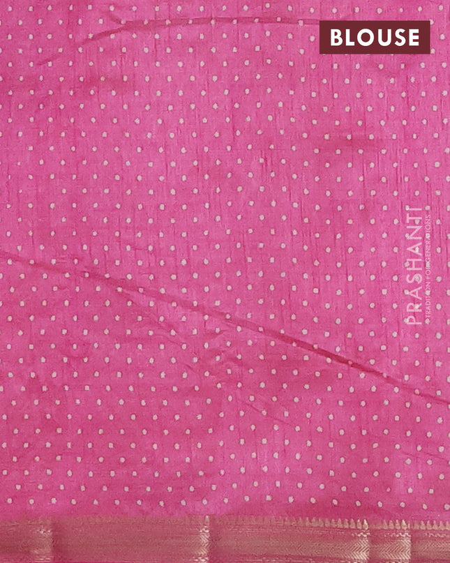 Semi raw silk saree light pink with allover geometric prints and zari woven border