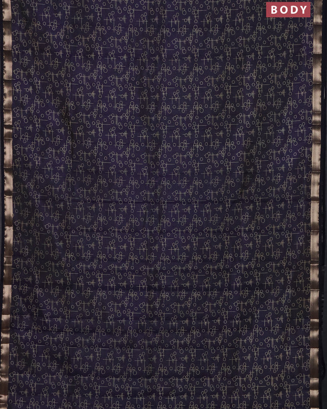 Semi raw silk saree navy blue with allover geometric prints and zari woven border