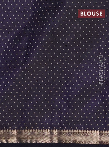 Semi raw silk saree navy blue with allover geometric prints and zari woven border