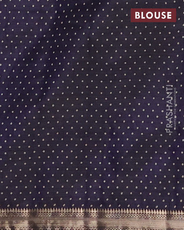 Semi raw silk saree navy blue with allover geometric prints and zari woven border