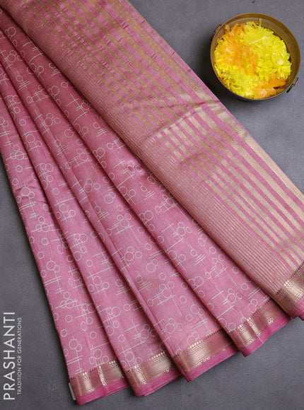 Semi raw silk saree pastel pink with allover geometric prints and zari woven border
