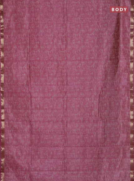 Semi raw silk saree pastel pink with allover geometric prints and zari woven border