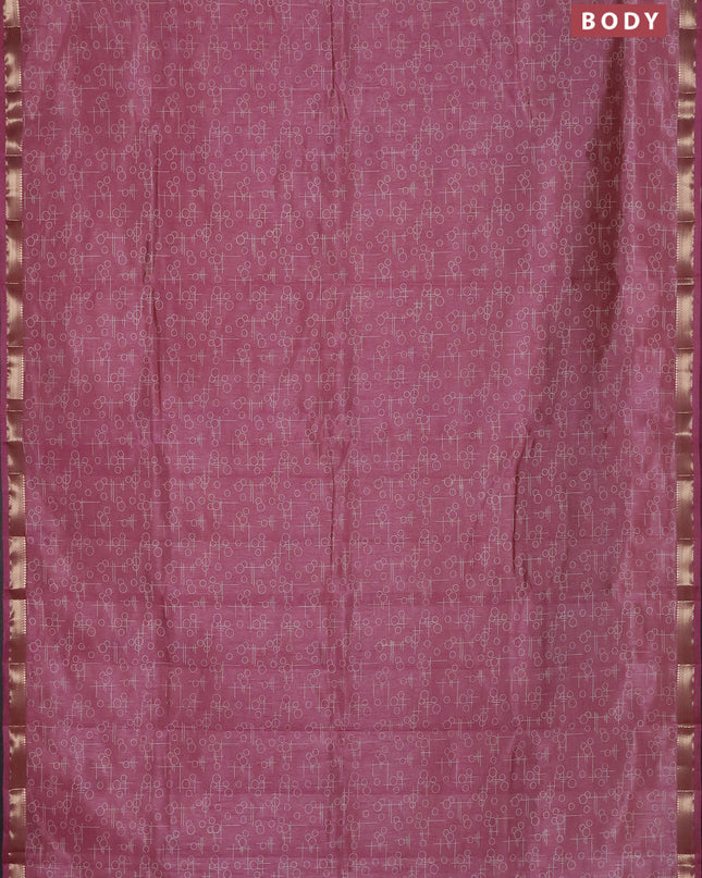 Semi raw silk saree pastel pink with allover geometric prints and zari woven border