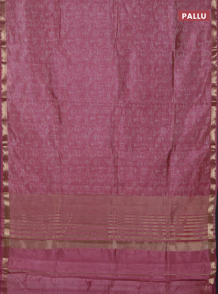 Semi raw silk saree pastel pink with allover geometric prints and zari woven border