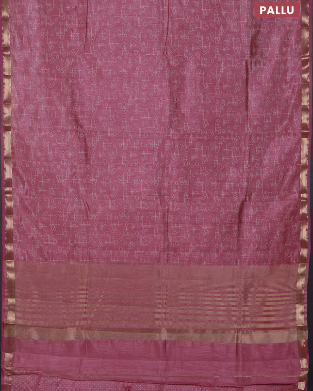 Semi raw silk saree pastel pink with allover geometric prints and zari woven border