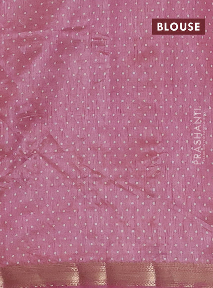 Semi raw silk saree pastel pink with allover geometric prints and zari woven border