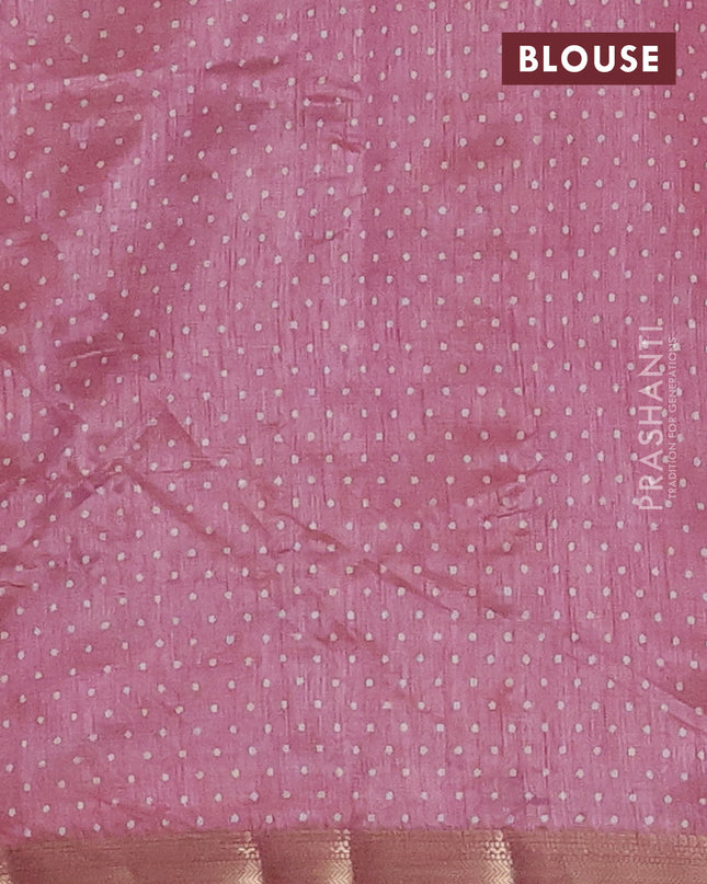 Semi raw silk saree pastel pink with allover geometric prints and zari woven border