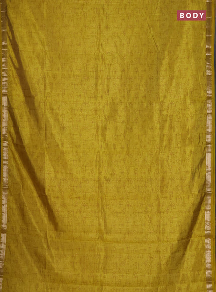 Semi raw silk saree lime yellow with allover geometric prints and zari woven border