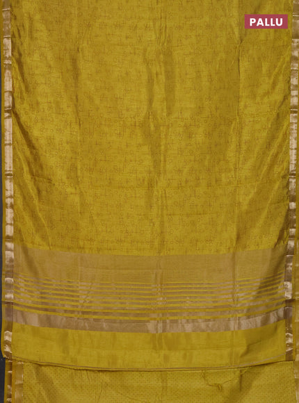 Semi raw silk saree lime yellow with allover geometric prints and zari woven border