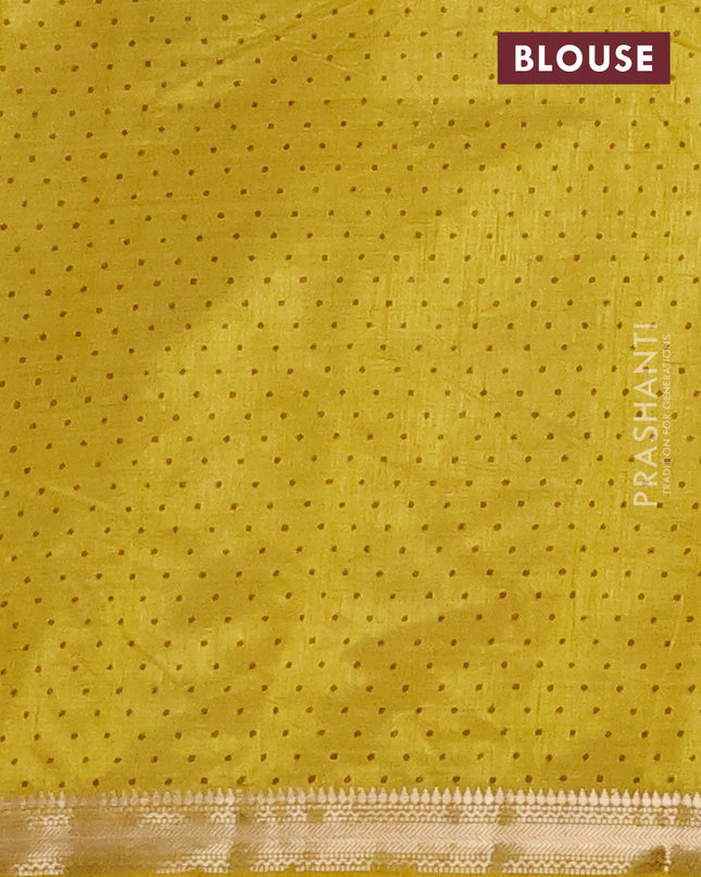 Semi raw silk saree lime yellow with allover geometric prints and zari woven border