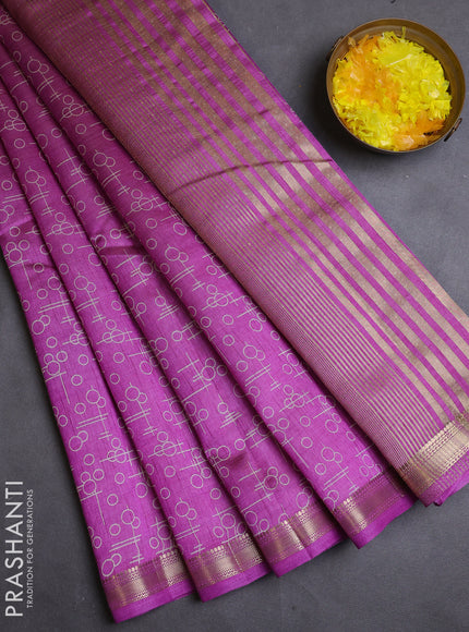 Semi raw silk saree lavender with allover geometric prints and zari woven border