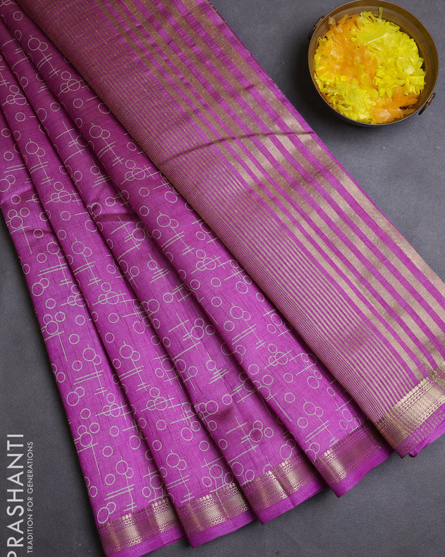 Semi raw silk saree lavender with allover geometric prints and zari woven border