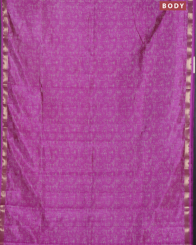 Semi raw silk saree lavender with allover geometric prints and zari woven border