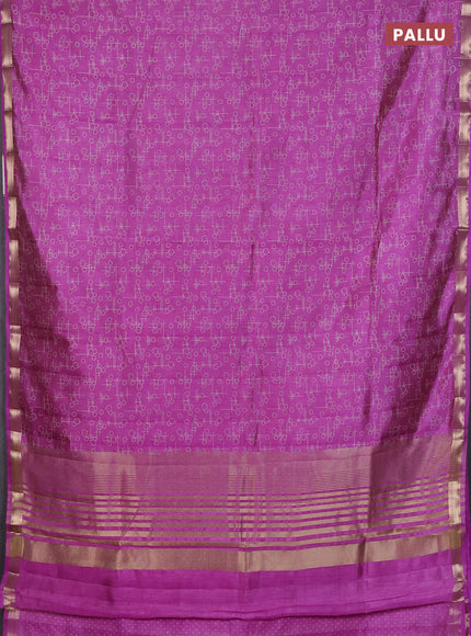 Semi raw silk saree lavender with allover geometric prints and zari woven border