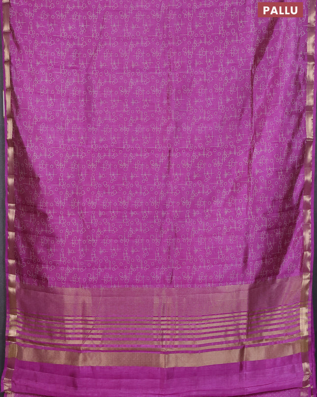 Semi raw silk saree lavender with allover geometric prints and zari woven border