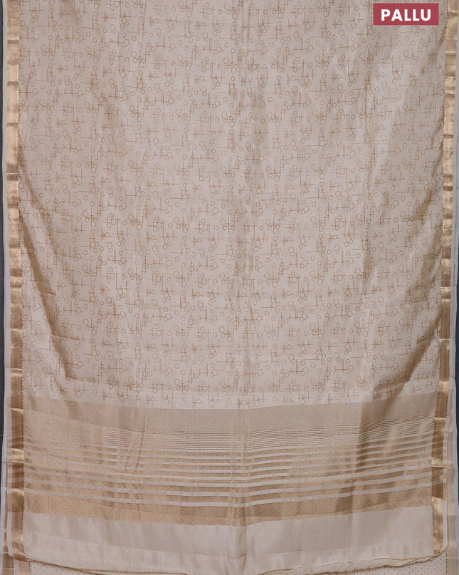Semi raw silk saree cream with allover geometric prints and zari woven border