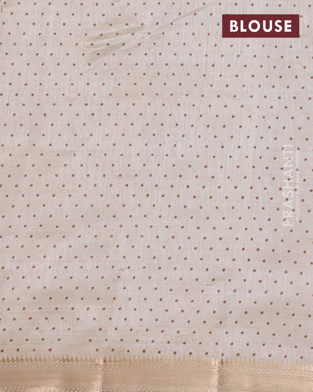 Semi raw silk saree cream with allover geometric prints and zari woven border