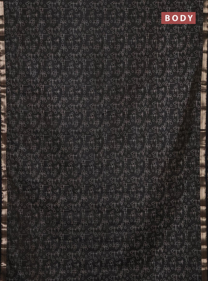 Semi raw silk saree black with allover geometric prints and zari woven border
