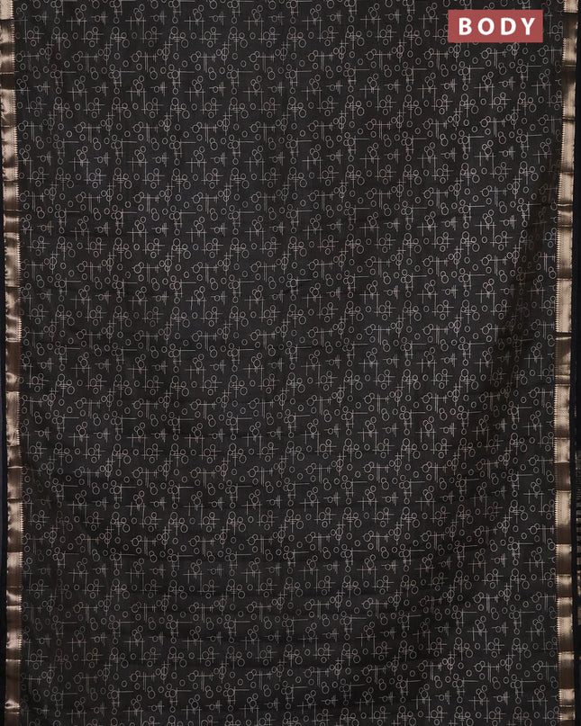 Semi raw silk saree black with allover geometric prints and zari woven border