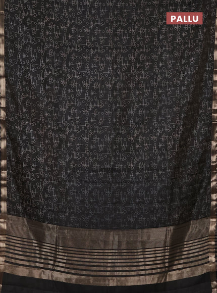 Semi raw silk saree black with allover geometric prints and zari woven border