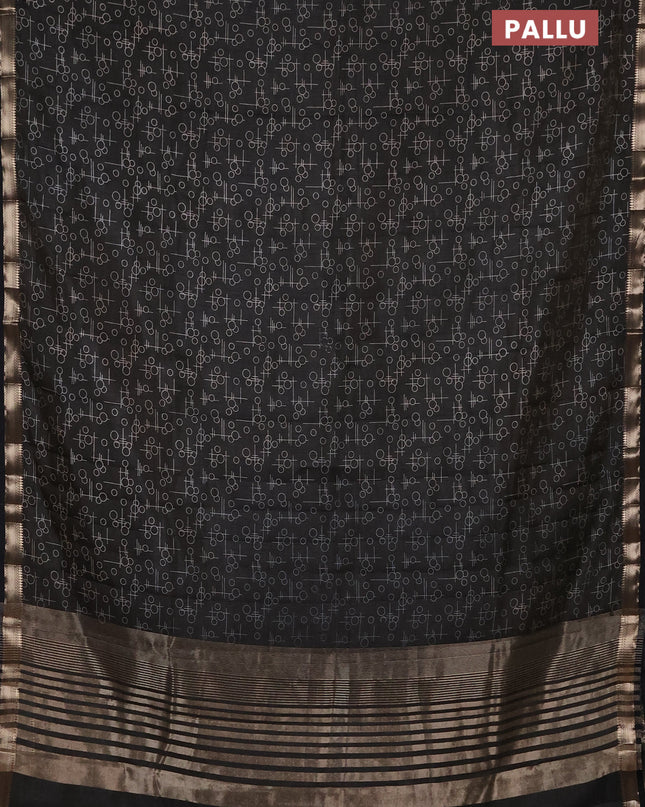 Semi raw silk saree black with allover geometric prints and zari woven border