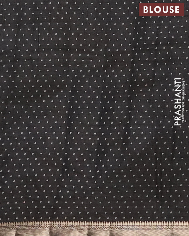 Semi raw silk saree black with allover geometric prints and zari woven border