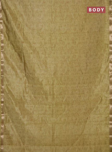 Semi raw silk saree lime yellow with allover geometric prints and zari woven border