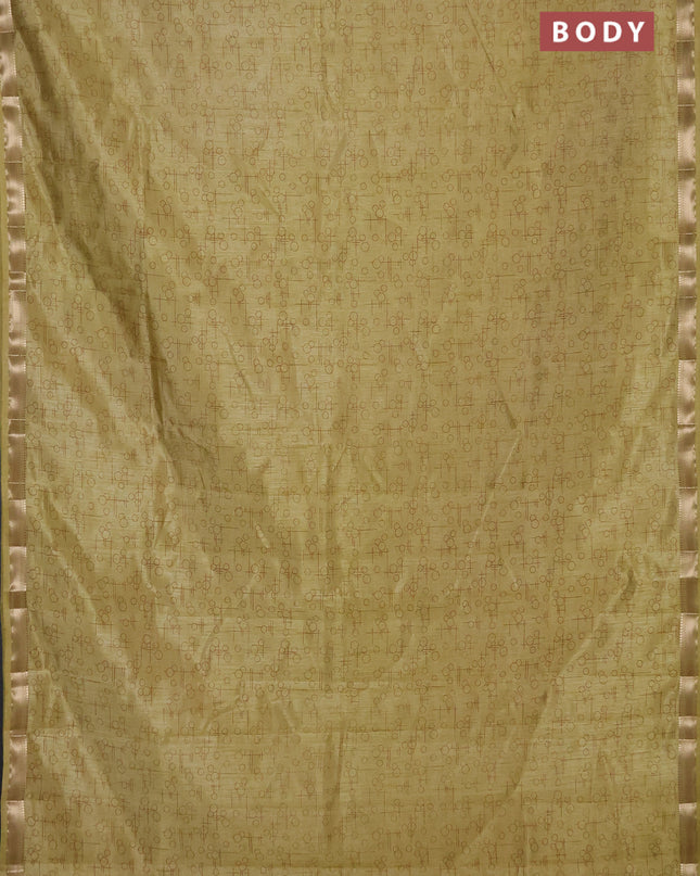 Semi raw silk saree lime yellow with allover geometric prints and zari woven border