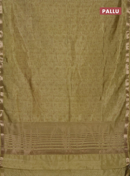Semi raw silk saree lime yellow with allover geometric prints and zari woven border