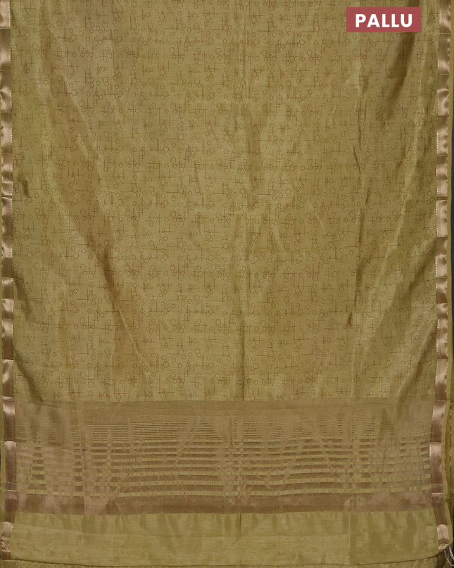 Semi raw silk saree lime yellow with allover geometric prints and zari woven border