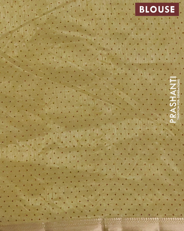 Semi raw silk saree lime yellow with allover geometric prints and zari woven border