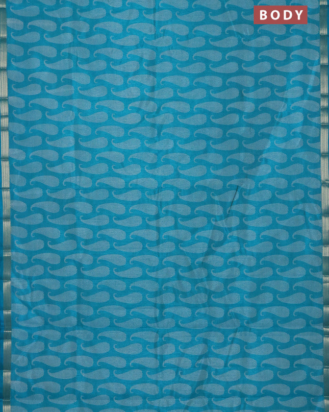 Semi raw silk saree teal blue with allover paisley butta prints and zari woven border