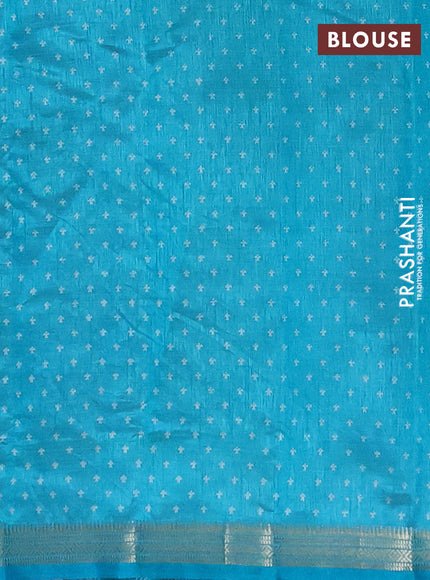 Semi raw silk saree teal blue with allover paisley butta prints and zari woven border