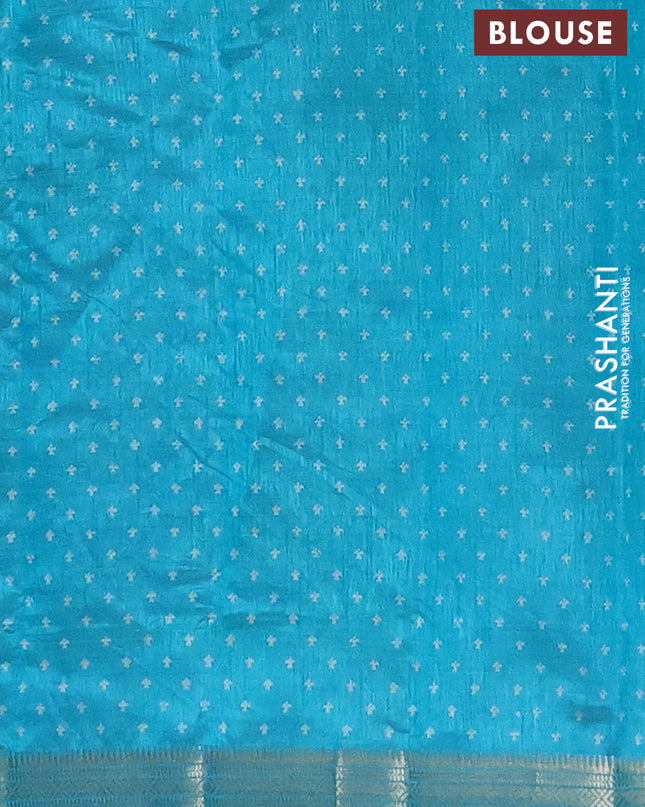 Semi raw silk saree teal blue with allover paisley butta prints and zari woven border