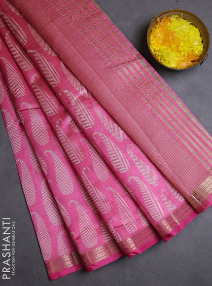 Semi raw silk saree light pink with allover paisley butta prints and zari woven border