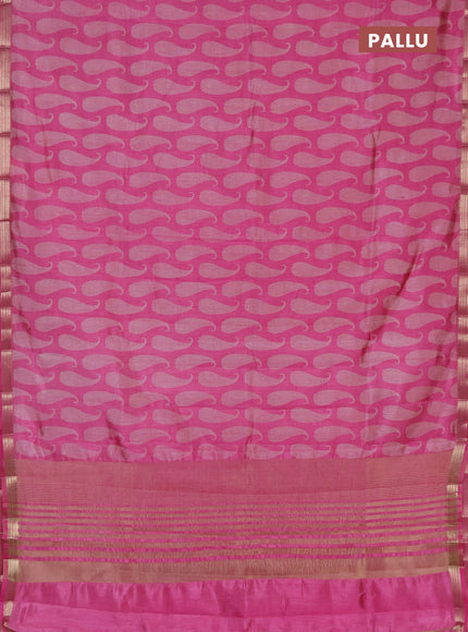 Semi raw silk saree light pink with allover paisley butta prints and zari woven border