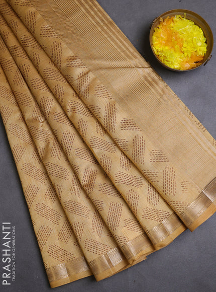 Semi raw silk saree sandal with allover geometric butta prints and zari woven border
