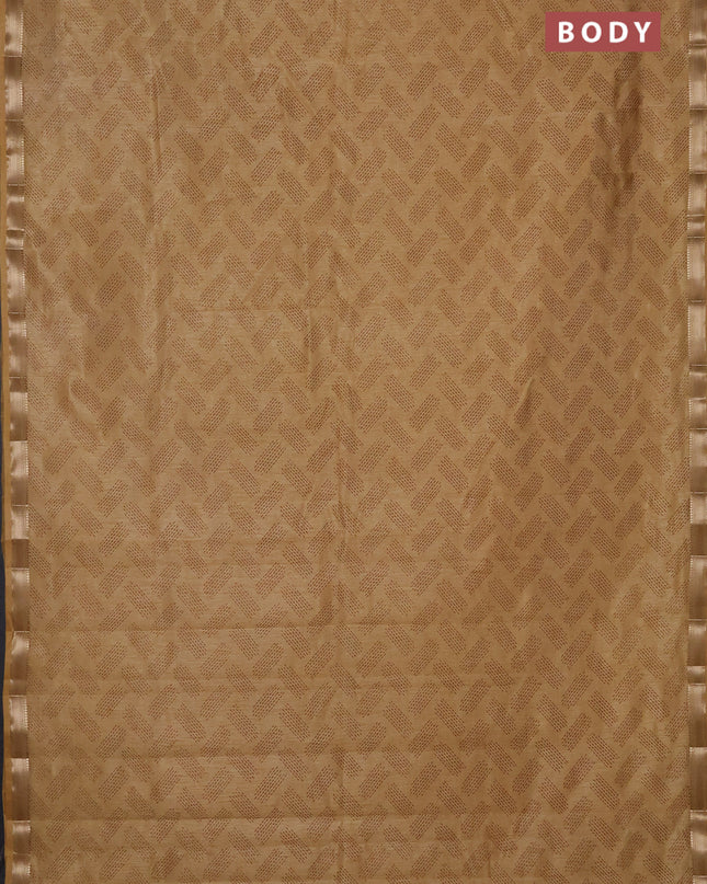 Semi raw silk saree sandal with allover geometric butta prints and zari woven border