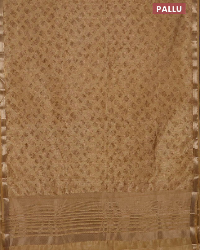 Semi raw silk saree sandal with allover geometric butta prints and zari woven border