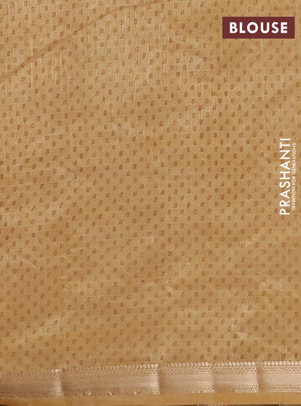 Semi raw silk saree sandal with allover geometric butta prints and zari woven border