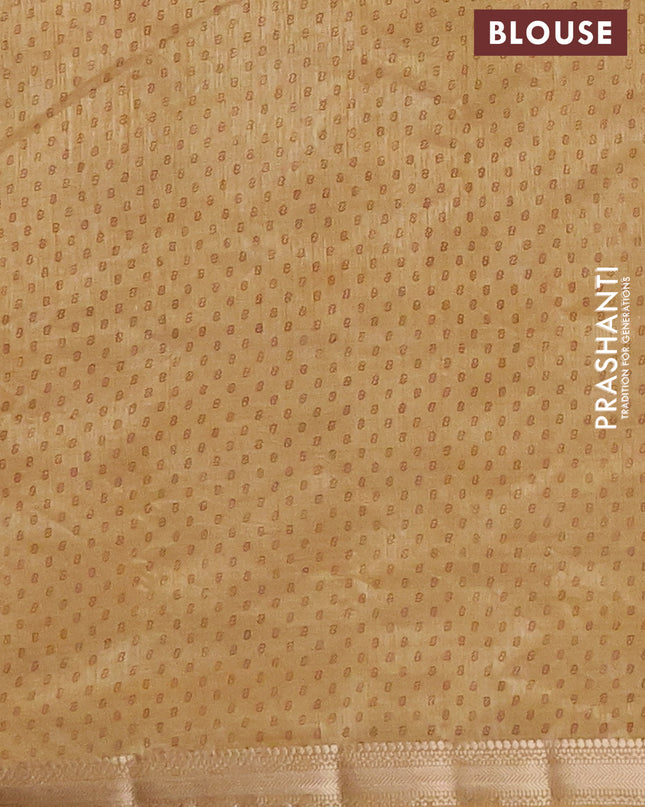 Semi raw silk saree sandal with allover geometric butta prints and zari woven border