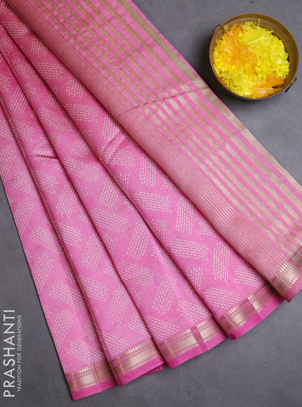 Semi raw silk saree light pink with allover geometric butta prints and zari woven border